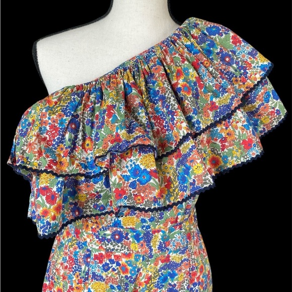 JCREW ONE SHOULDER EXAGGERATED RUFFLE JUMPSUIT IN LIBERTY PRINT SZ 0 - Picture 8 of 11